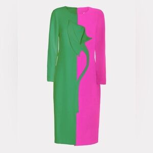 Julia Allert Green & Pink Calla Flower Midi Dress